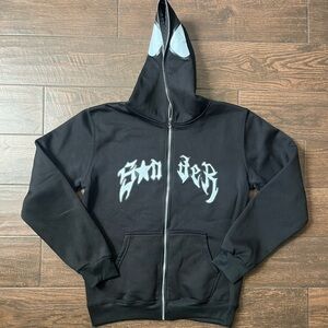 Spider Black Zipper Hoodie with Graphic Text